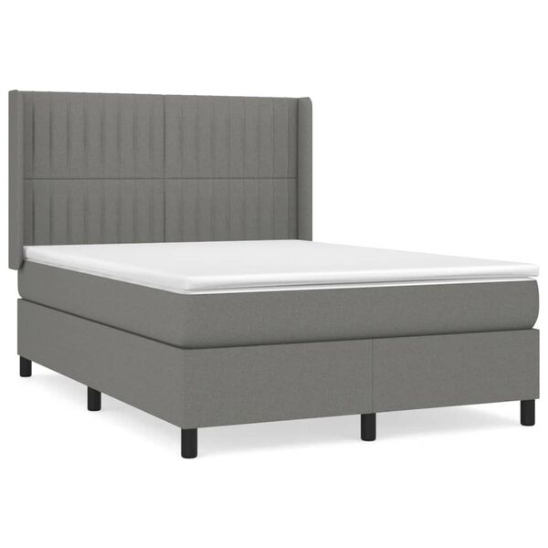 vidaXL Sommier &agrave; lattes de lit avec matelas Gris fonc&eacute; 140x200cm Tissu