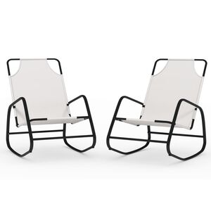 vidaXL Chaises longues &agrave; bascule lot de 2 cr&egrave;me acier et textil&egrave;ne