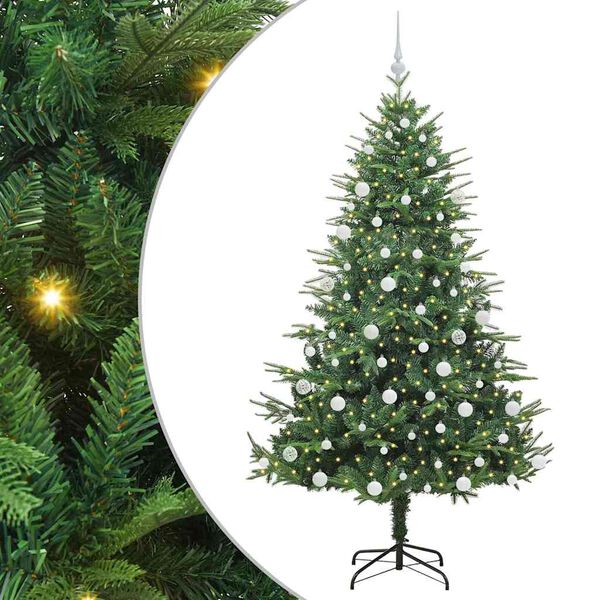 vidaXL Sapin de No&euml;l artificiel pr&eacute;-&eacute;clair&eacute; avec set de boules 180 cm