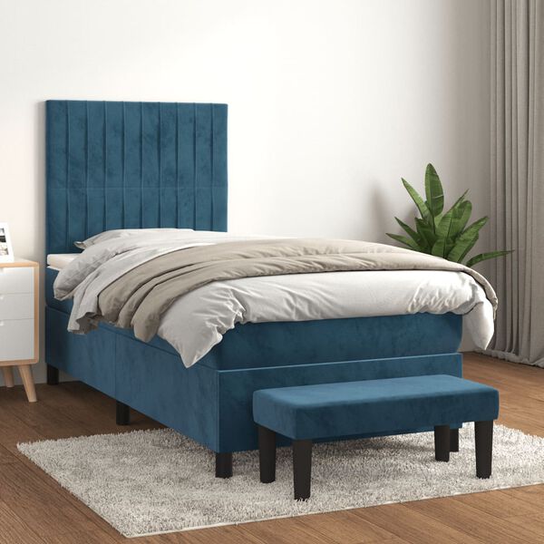 vidaXL Sommier &agrave; lattes de lit avec matelas Bleu fonc&eacute; 90x190 cm
