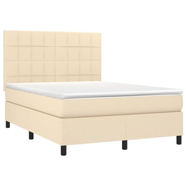 vidaXL Sommier &agrave; lattes de lit et matelas et LED Cr&egrave;me 140x190cm Tissu
