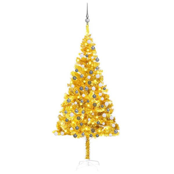 vidaXL Arbre de No&euml;l artificiel pr&eacute;-&eacute;clair&eacute; et boules dor&eacute; 180 cm PET