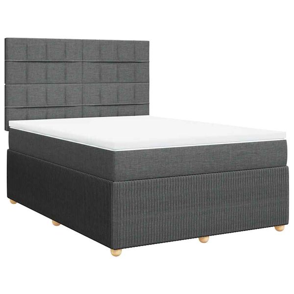 vidaXL Sommier &agrave; lattes de lit avec matelas Gris fonc&eacute; 160x200cm Tissu