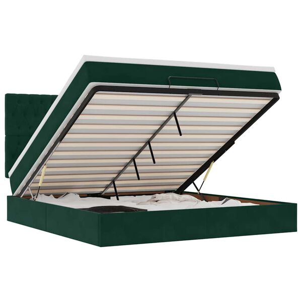 vidaXL Cadre de lit ottoman avec matelas vert fonc&eacute; 160x200 cm velours