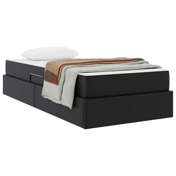 vidaXL Lit avec rangement et matelas avec matelas 2 pcs Noir Cuir