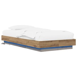 vidaXL Cadre de lit avec LED Ch&ecirc;ne artisanal 80 x 200 cm