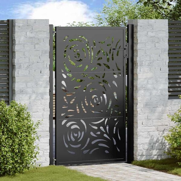 vidaXL Portail de jardin noir 100x150 cm en acier avec motif flamme