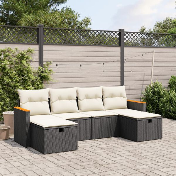 vidaXL Salon de jardin 6 pcs avec coussins noir r&eacute;sine tress&eacute;e