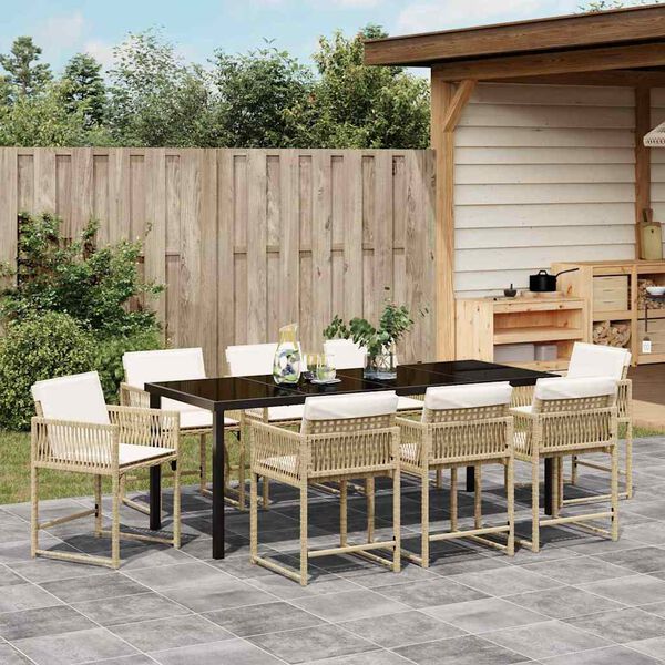 vidaXL Ensemble de salle &agrave; manger pour jardin 9 pcs Beige polyrotin