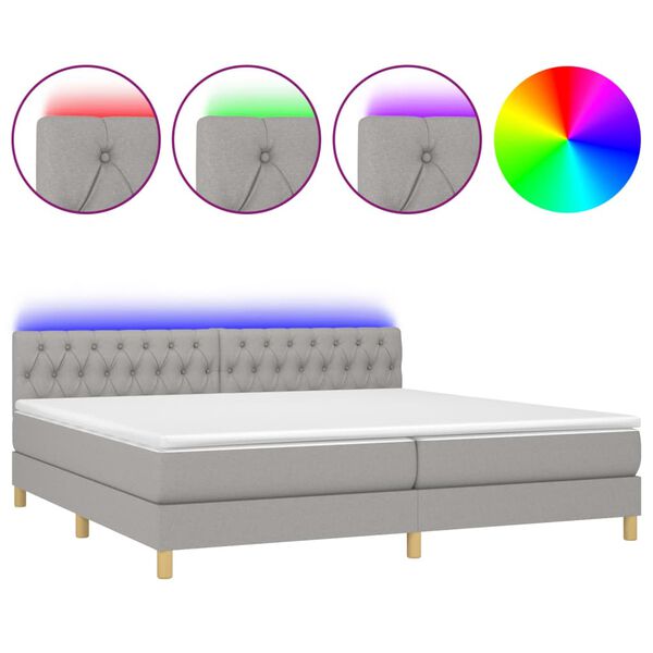 vidaXL Sommier &agrave; lattes de lit matelas LED Gris clair 200x200 cm Tissu