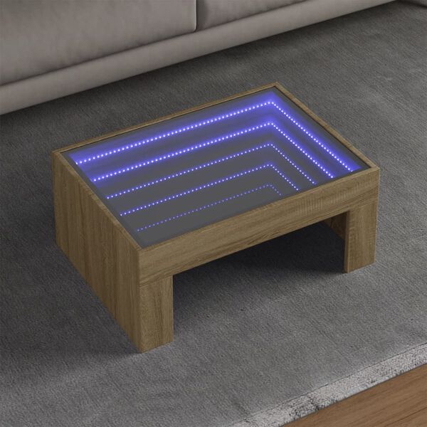 vidaXL Table basse avec LED infini ch&ecirc;ne sonoma 70x50x30 cm