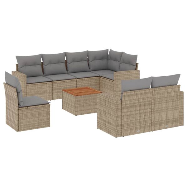 vidaXL Salon de jardin avec coussins 9 pcs beige r&eacute;sine tress&eacute;e