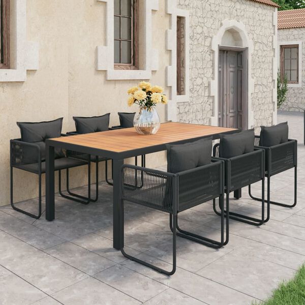 vidaXL Ensemble &agrave; Manger de jardin 7pcs PVC r&eacute;sine tress&eacute;e noir marron