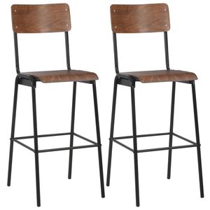 vidaXL Tabourets de bar lot de 2 marron contreplaqu&eacute; solide et acier