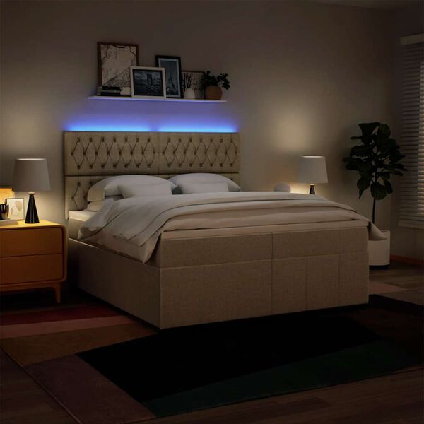 vidaXL Sommier &agrave; lattes de lit avec matelas Cr&egrave;me 200x200 cm Tissu