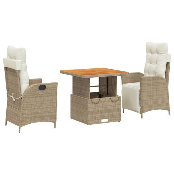 vidaXL Ensemble &agrave; manger de jardin et coussins 3 pcs Beige poly rotin