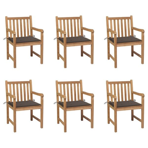 vidaXL Chaises de jardin lot de 6 et coussins taupe Bois teck massif