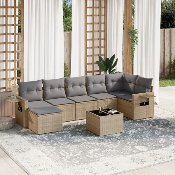 vidaXL Salon de jardin avec coussins 8 pcs beige résine tressée
