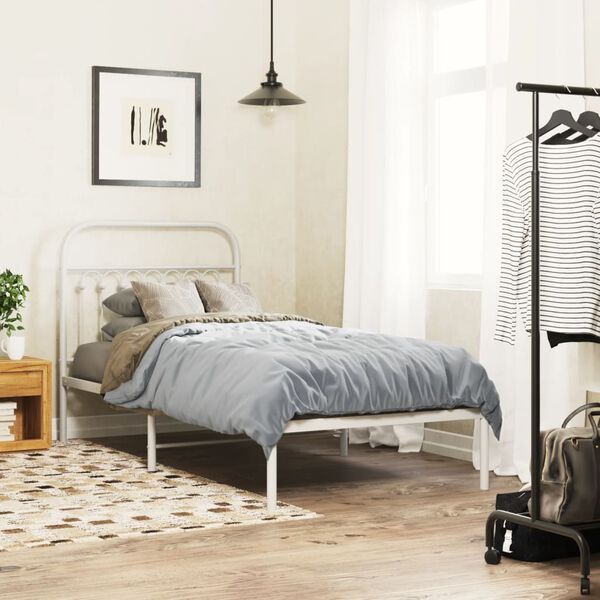 vidaXL Cadre de lit m&eacute;tal sans matelas avec t&ecirc;te de lit blanc 90x200cm