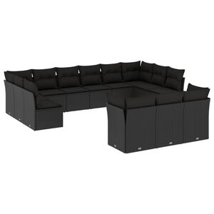 vidaXL Salon de jardin avec coussins 13 pcs noir r&eacute;sine tress&eacute;e