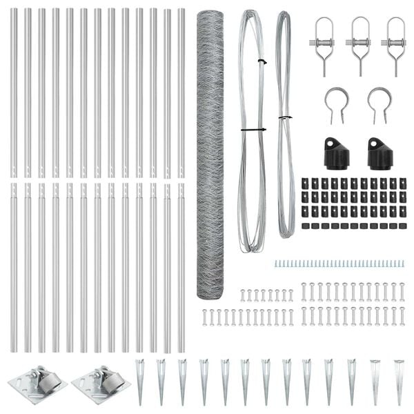 vidaXL Poteau de cl&ocirc;ture. Argent&eacute; 25 x 1,6 m (maille de 50 mm) Acier