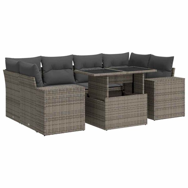 vidaXL Salon de jardin avec coussins 7 pcs gris r&eacute;sine tress&eacute;e