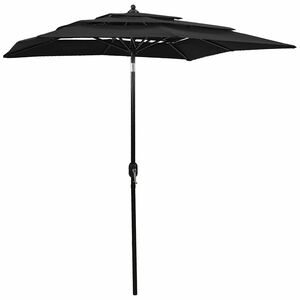 vidaXL Parasol de jardin &agrave; 3 niveaux avec m&acirc;t en aluminium noir 2x2 m