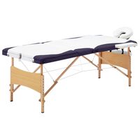 vidaXL Table de massage pliable 3 zones Bois Blanc et violet