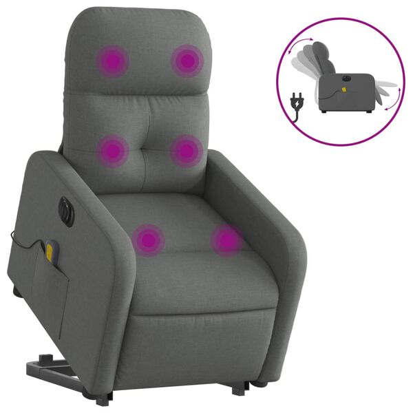 vidaXL Fauteuil inclinable de massage &eacute;lectrique Gris fonc&eacute; Tissu