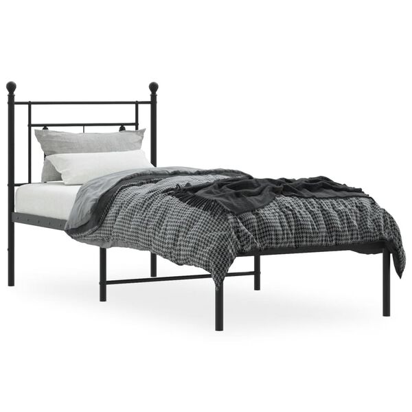 vidaXL Cadre de lit m&eacute;tal sans matelas avec t&ecirc;te de lit noir 75x190 cm