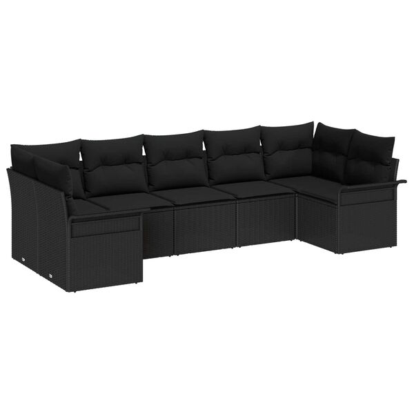 vidaXL Ensemble de canap&eacute; de jardin avec coussin 7 pcs Noir polyrotin