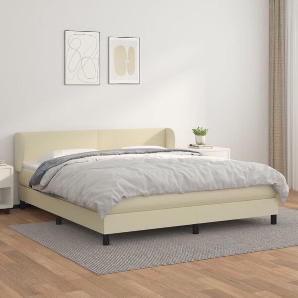 vidaXL Sommier &agrave; lattes de lit avec matelas Cr&egrave;me 180x200cm Similicuir