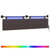 vidaXL T&ecirc;te de lit suspendue Avec lumi&egrave;re LED Marron fonc&eacute; Tissu
