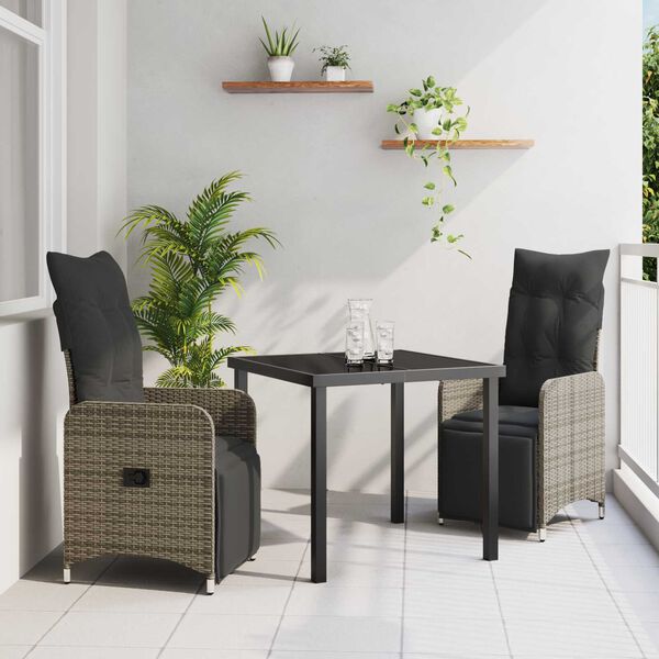 vidaXL Ensemble de salle &agrave; manger pour jardin 3 pcs Gris Poly rotin