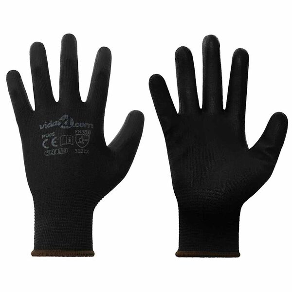 vidaXL Gants de Travail 12 pcs Noir 8 / m Polyester