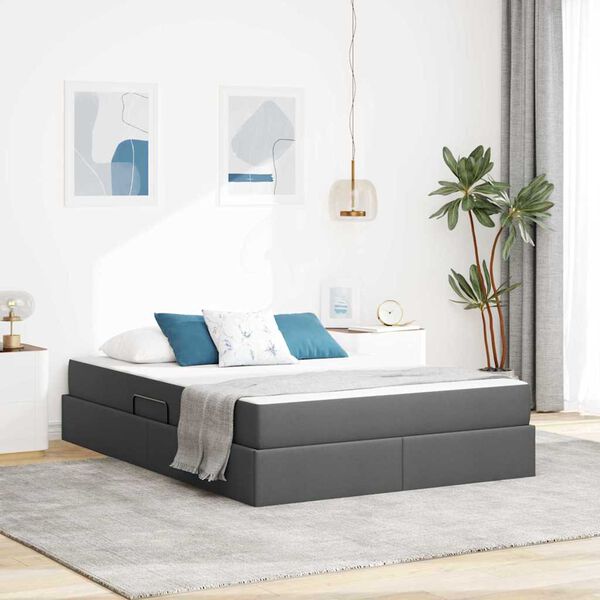 vidaXL Lit avec rangement et matelas Gris fonc&eacute; 140 x 200 cm Polyester