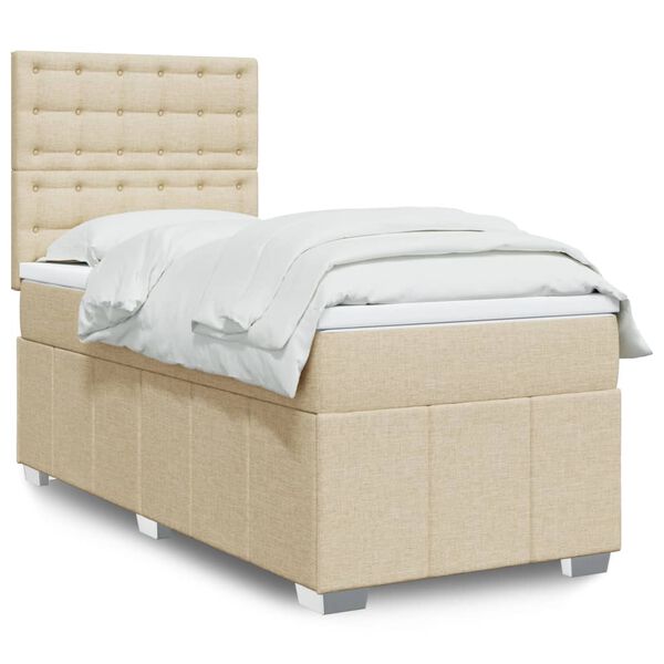 vidaXL Sommier &agrave; lattes de lit avec matelas Cr&egrave;me 90x200 cm Tissu