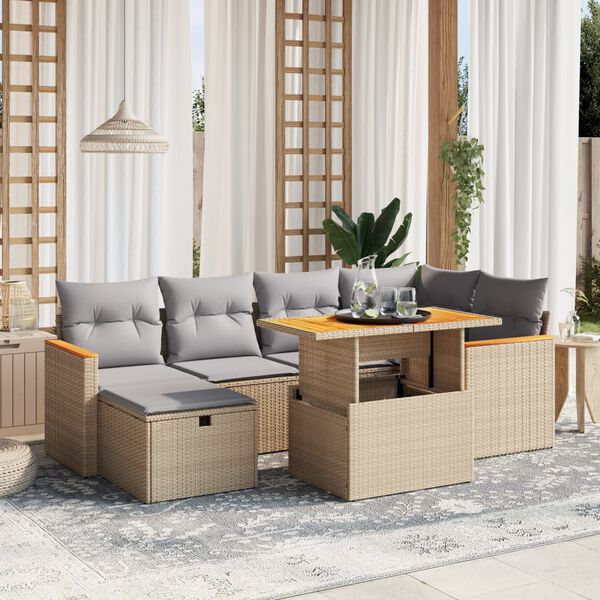vidaXL Salon de jardin avec coussins 7 pcs beige r&eacute;sine tress&eacute;e
