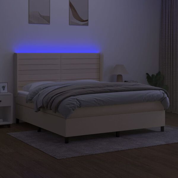vidaXL Sommier &agrave; lattes de lit matelas et LED Cr&egrave;me 180x200 cm Tissu