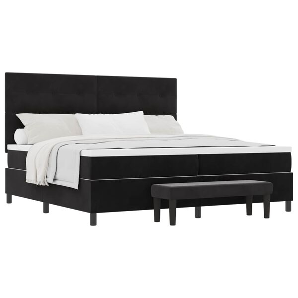 vidaXL Lit &agrave; ressorts avec matelas Noir 200 x 200 cm Velours