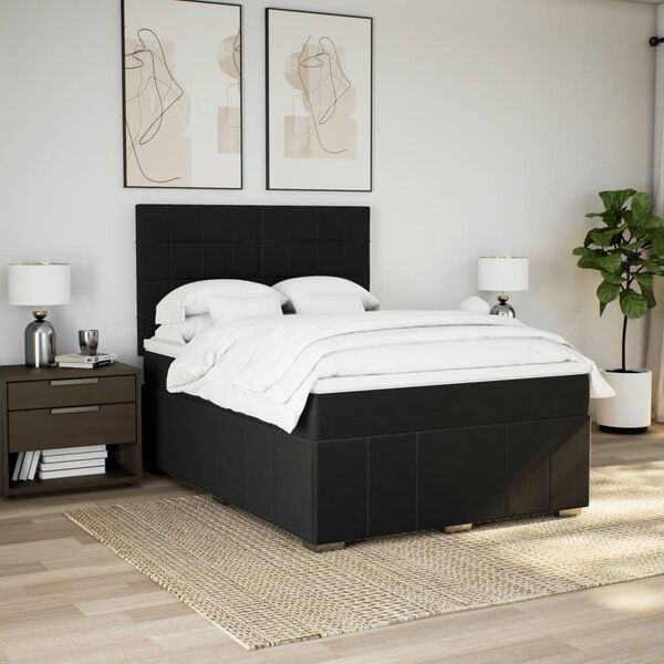 vidaXL Sommier &agrave; lattes de lit avec matelas Noir 140x200 cm Tissu