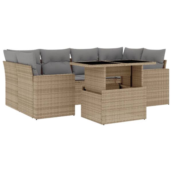 vidaXL Salon de jardin avec coussins 7 pcs beige r&eacute;sine tress&eacute;e