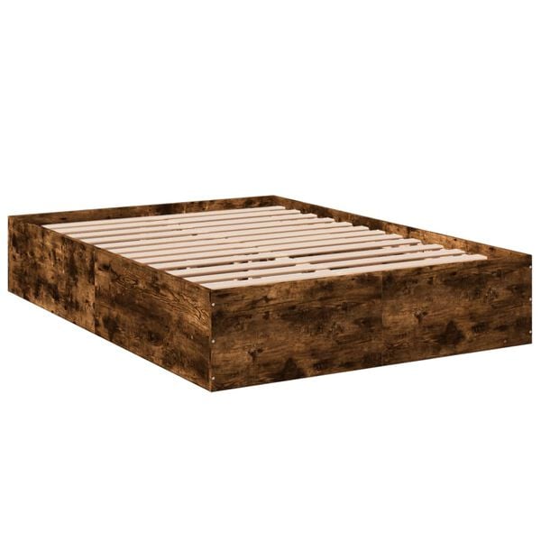 vidaXL Cadre de lit sans matelas ch&ecirc;ne fum&eacute; 135x190 cm