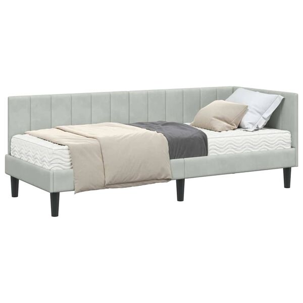 vidaXL Cadre de lit d'angle avec matelas 2 pcs Gris clair Velours