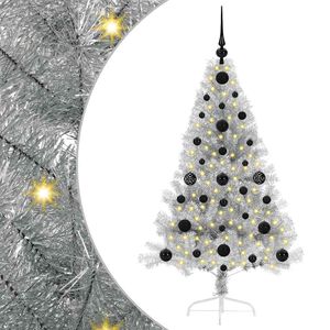 vidaXL Sapin de No&euml;l artificiel pr&eacute;-&eacute;clair&eacute; Argent 120 cm PET