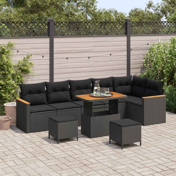 vidaXL Ensemble de canap&eacute; de jardin 9 pcs Noir polyrotin