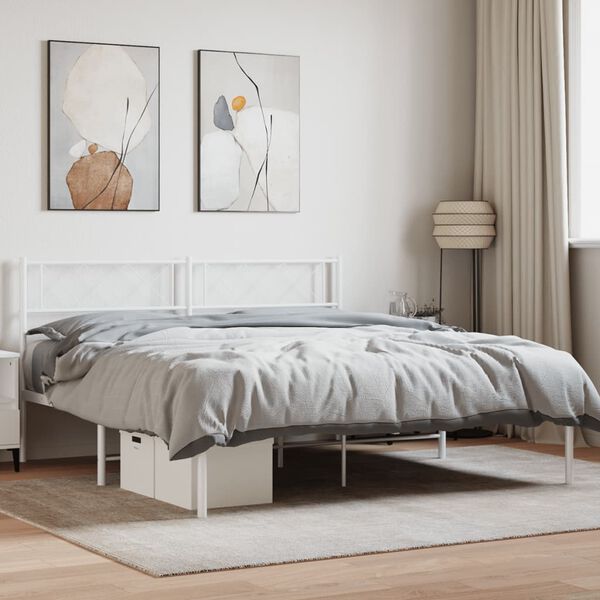 vidaXL Cadre de lit m&eacute;tal sans matelas et t&ecirc;te de lit blanc 140x200 cm