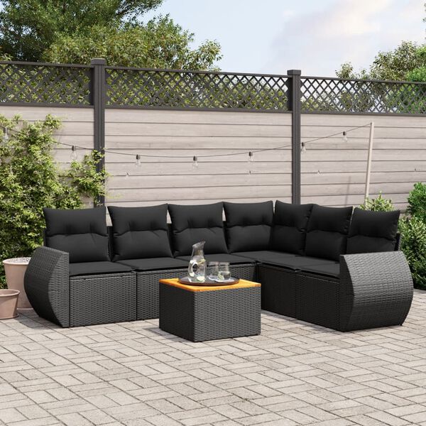 vidaXL Salon de jardin 7 pcs avec coussins noir r&eacute;sine tress&eacute;e