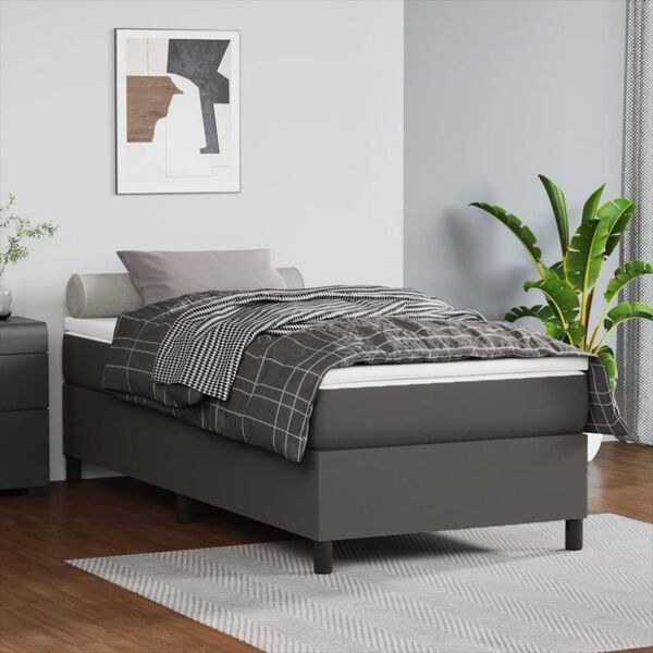 vidaXL Sommier &agrave; lattes de lit avec matelas Gris 90x190 cm Similicuir