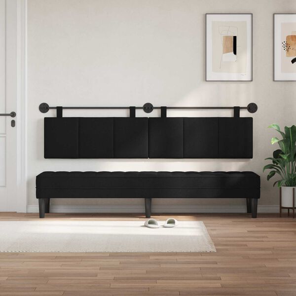 vidaXL T&ecirc;te de lit suspendue Montage mural Noir 210 x 55 x 5 cm tissu